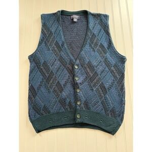 Vintage Argyle Sweater Vest Button Front Blue Green Preppy Dad Core M